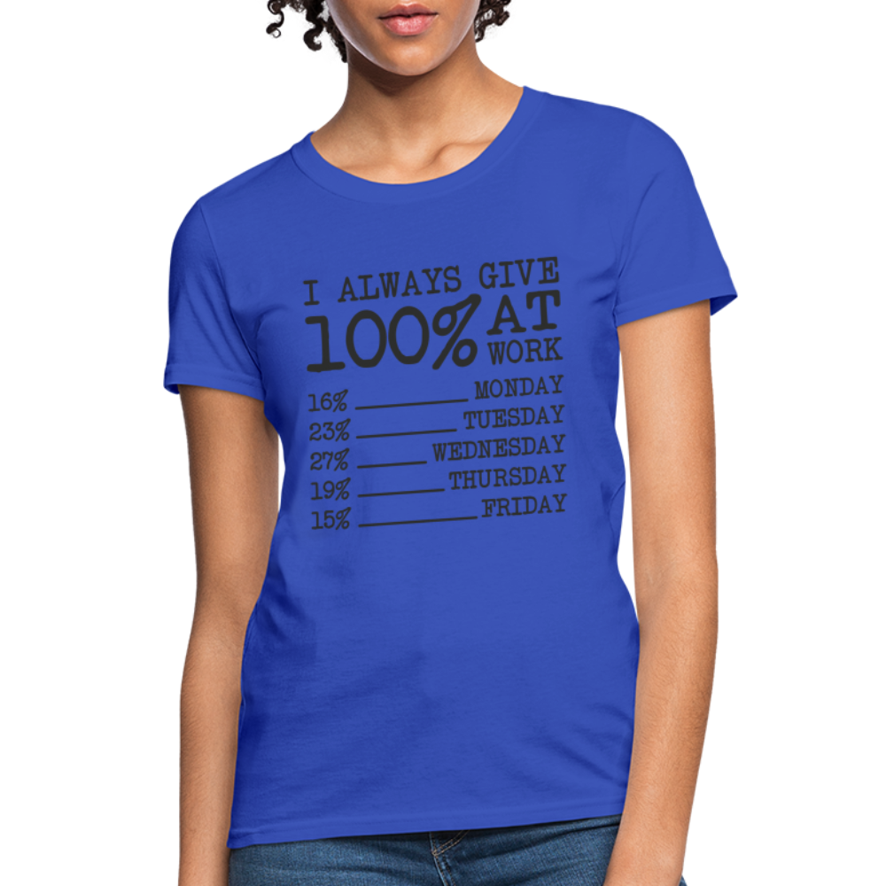I Always Give 100% at Work Women's T-Shirt (Funny) - royal blue