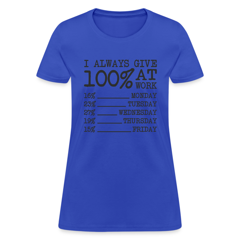 I Always Give 100% at Work Women's T-Shirt (Funny) - royal blue