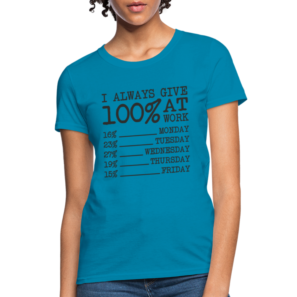 I Always Give 100% at Work Women's T-Shirt (Funny) - turquoise