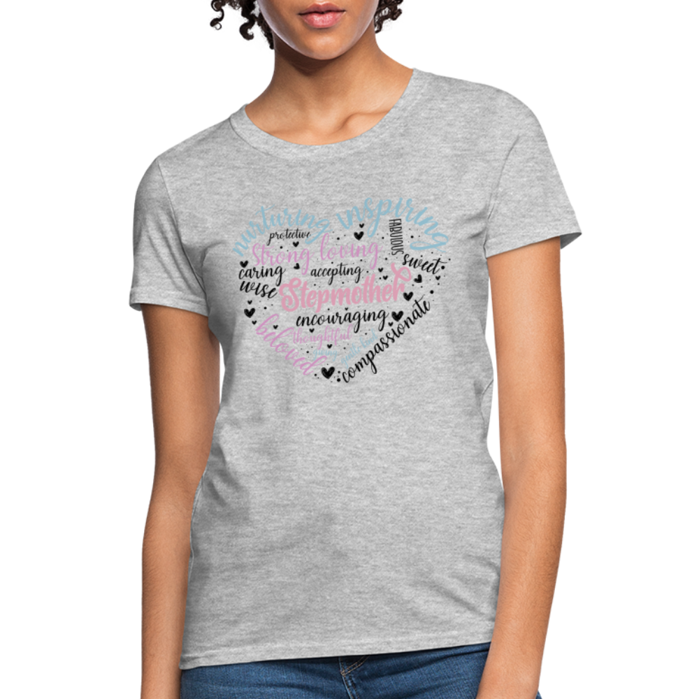 Stepmother Heart Women's T-Shirt (Word Cloud) - heather gray
