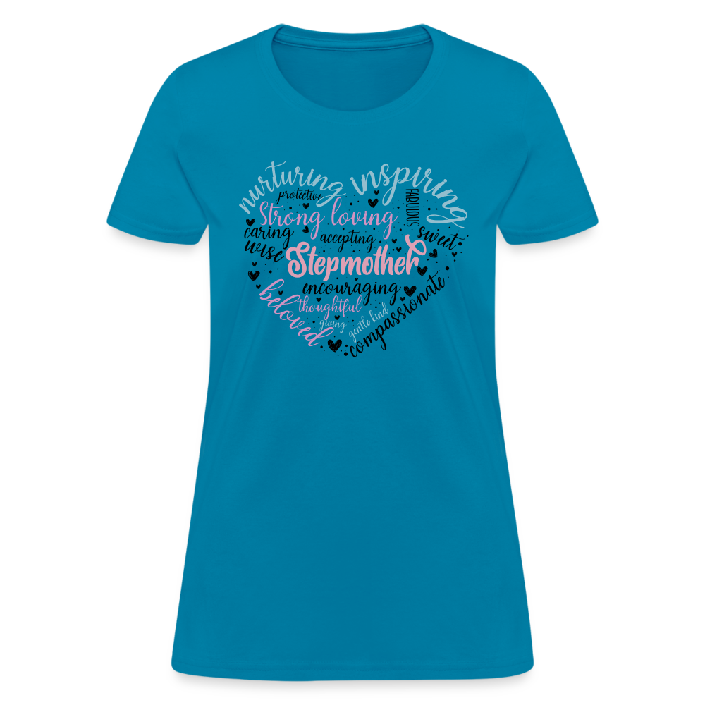 Stepmother Heart Women's T-Shirt (Word Cloud) - turquoise