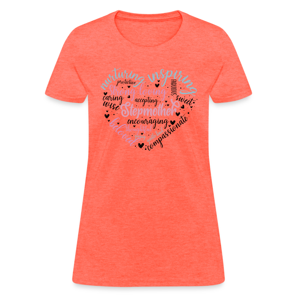 Stepmother Heart Women's T-Shirt (Word Cloud) - heather coral