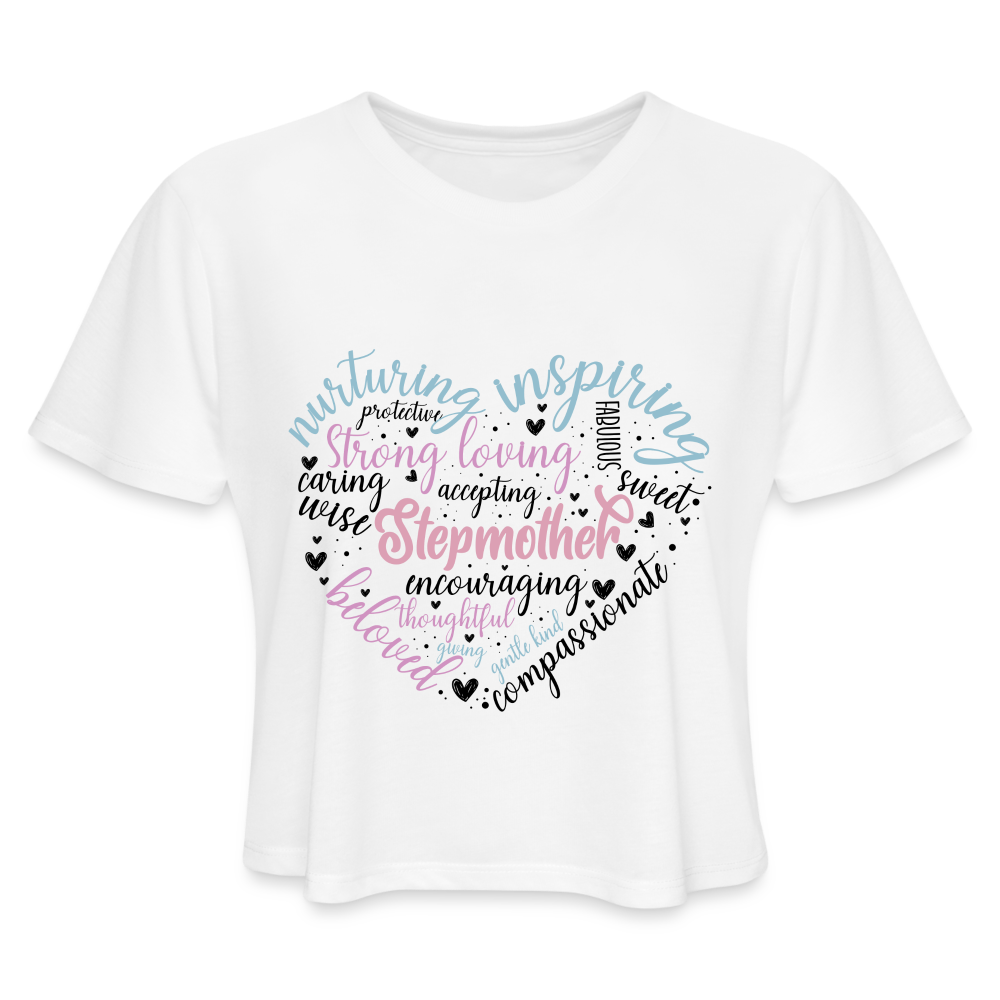 Stepmother Heart Women's Cropped T-Shirt (Word Cloud) - white