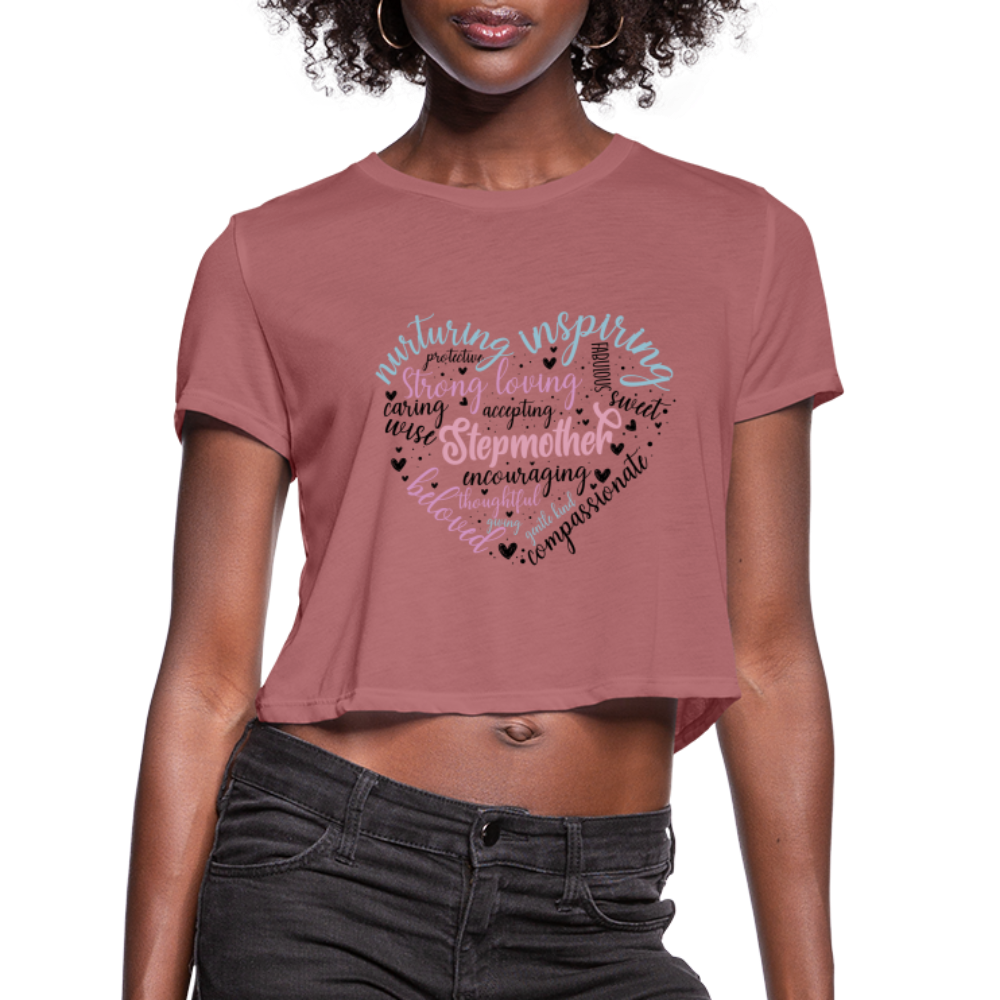 Stepmother Heart Women's Cropped T-Shirt (Word Cloud) - mauve