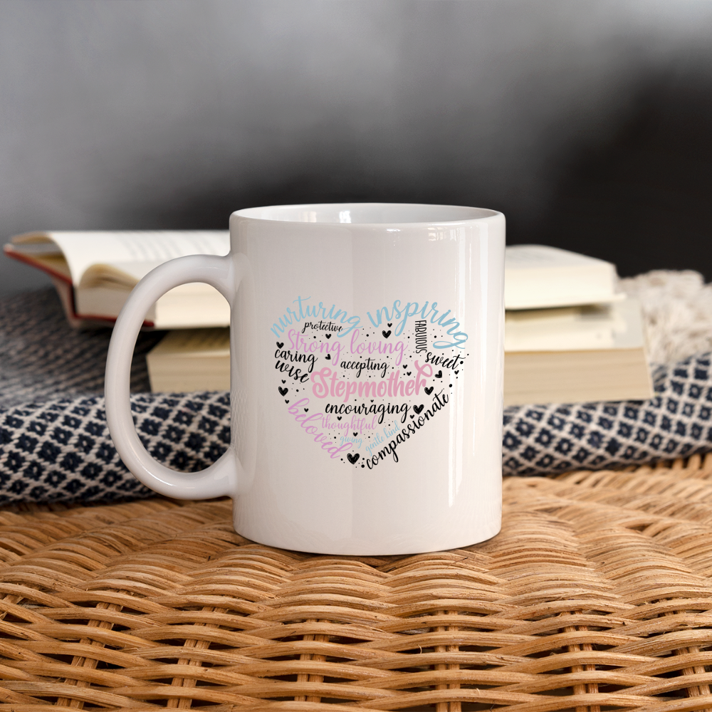 Stepmother Heart Coffee Mug (Word Cloud) - white