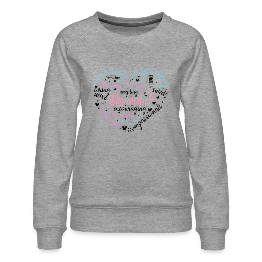 Stepmother Heart Women’s Premium Sweatshirt (Word Cloud) - heather grey