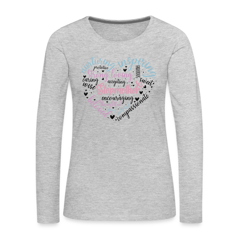 Stepmother Heart Women's Premium Long Sleeve T-Shirt (Word Cloud) - heather gray