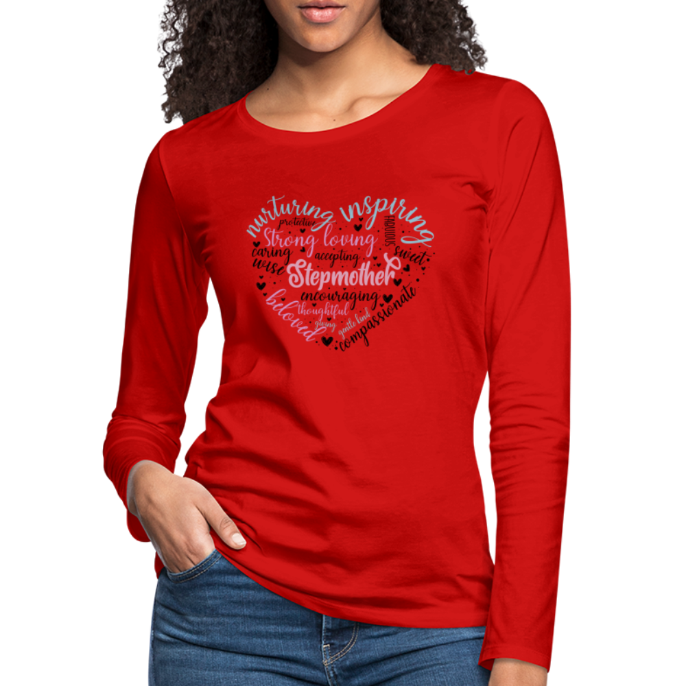 Stepmother Heart Women's Premium Long Sleeve T-Shirt (Word Cloud) - red