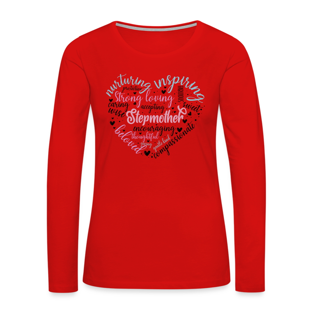 Stepmother Heart Women's Premium Long Sleeve T-Shirt (Word Cloud) - red