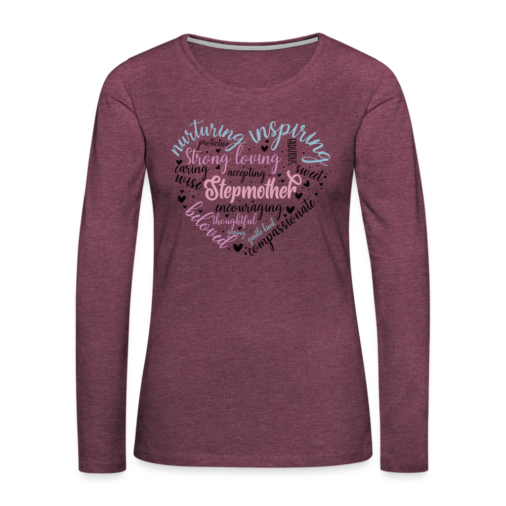 Stepmother Heart Women's Premium Long Sleeve T-Shirt (Word Cloud) - heather burgundy