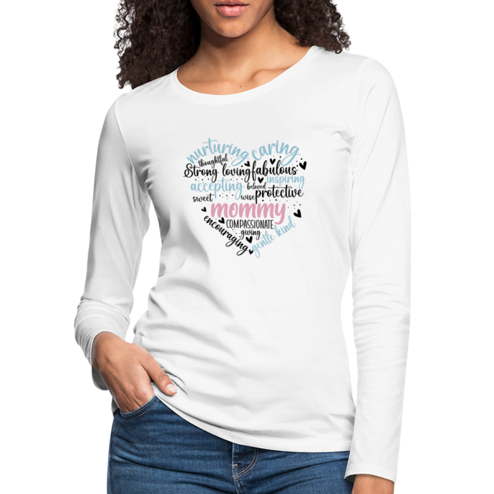Mommy Heart Women's Premium Long Sleeve T-Shirt (Word Cloud) - white