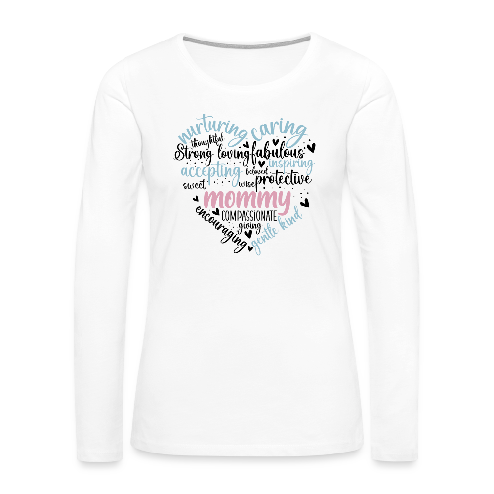 Mommy Heart Women's Premium Long Sleeve T-Shirt (Word Cloud) - white