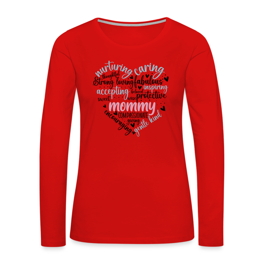 Mommy Heart Women's Premium Long Sleeve T-Shirt (Word Cloud) - red