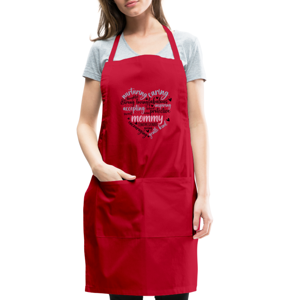 Mommy Heart Adjustable Apron (Word Cloud) - red