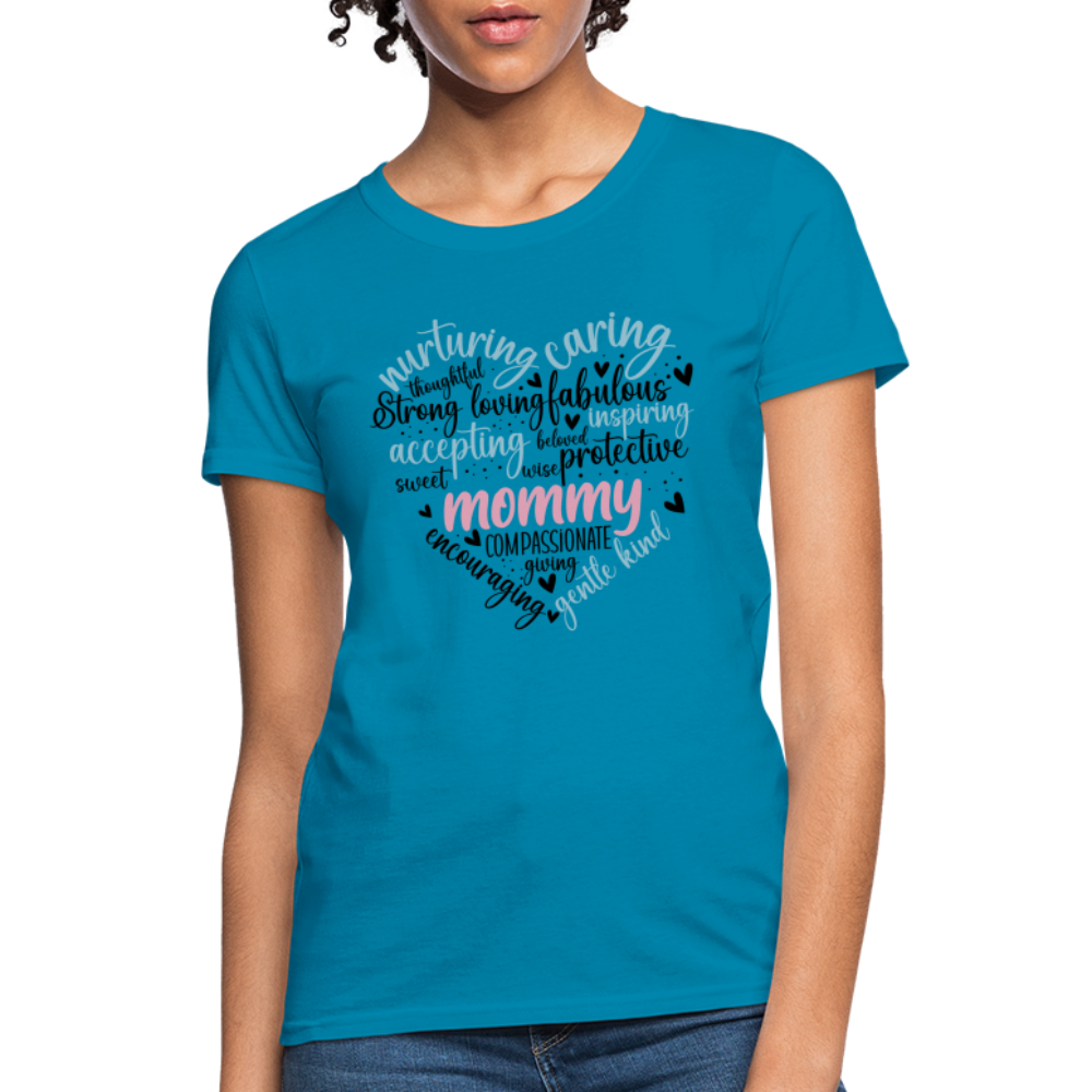 Mommy Heart Women's T-Shirt (Word Cloud) - turquoise