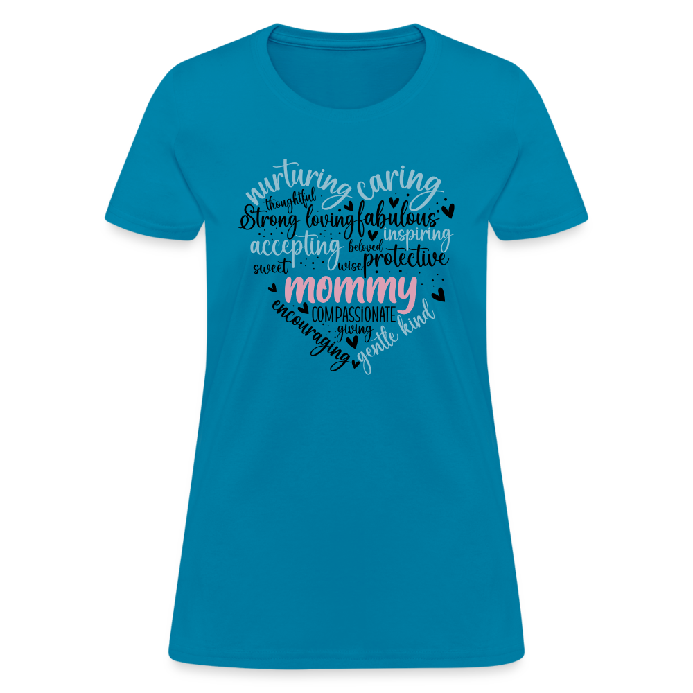 Mommy Heart Women's T-Shirt (Word Cloud) - turquoise