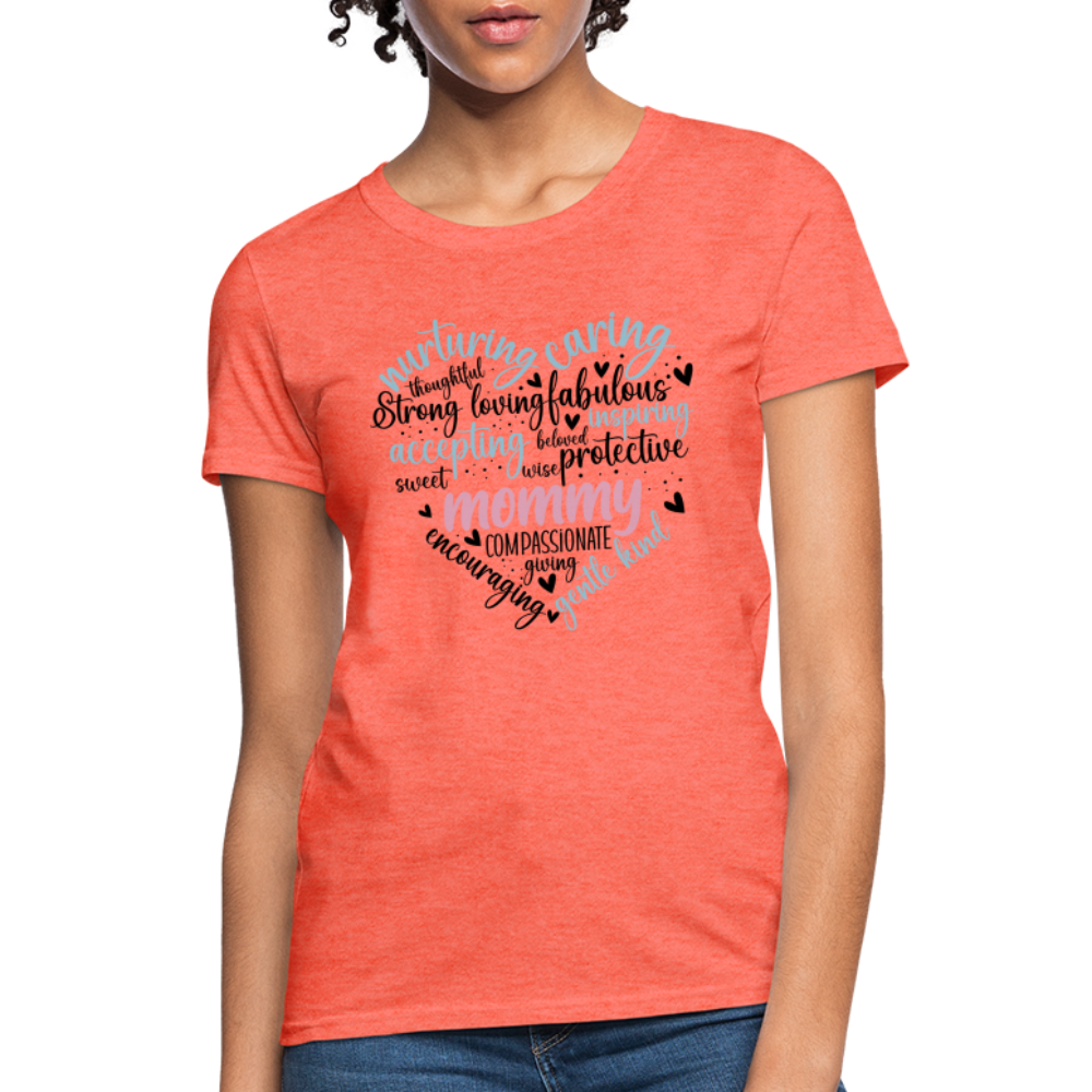 Mommy Heart Women's T-Shirt (Word Cloud) - heather coral