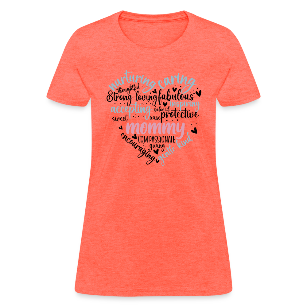 Mommy Heart Women's T-Shirt (Word Cloud) - heather coral