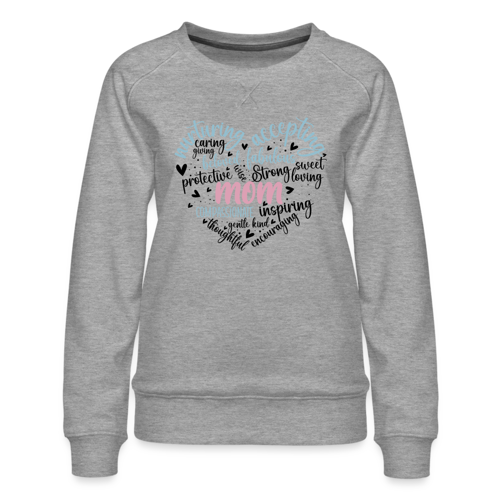 Mom Heart Women’s Premium Sweatshirt (Word Cloud) - heather grey