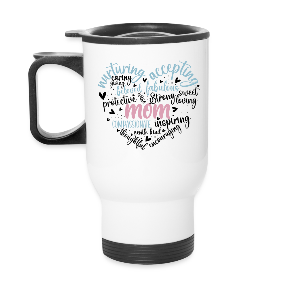 Mom Heart Travel Mug (Word Cloud) - white