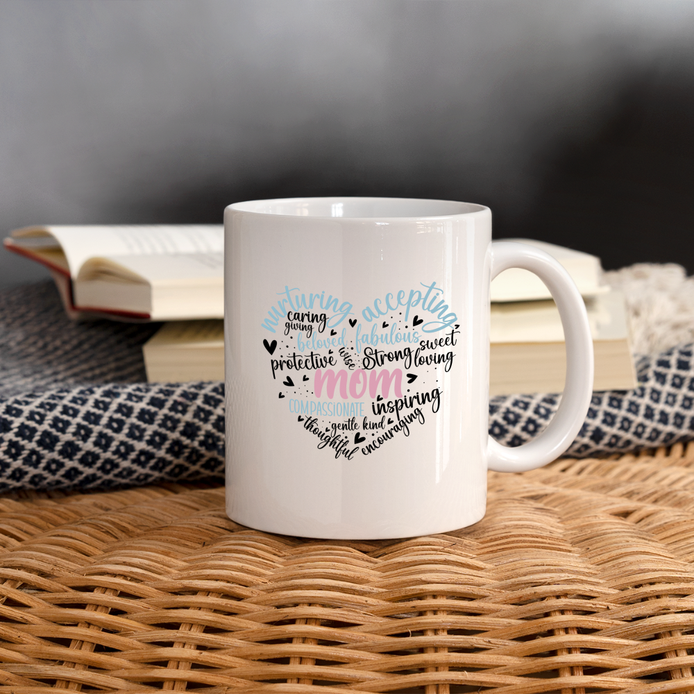 Mom Heart Coffee Mug (Word Cloud) - white