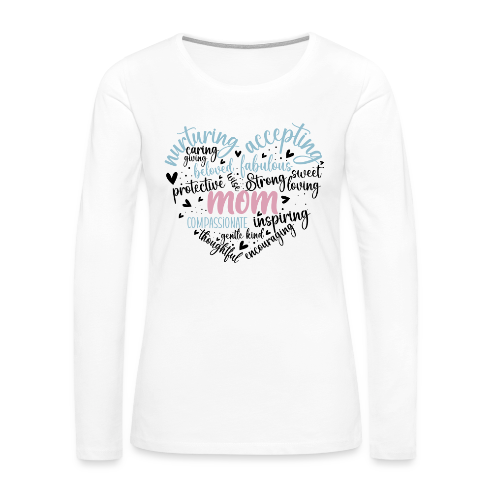 Mom Heart Women's Premium Long Sleeve T-Shirt (Word Cloud) - white