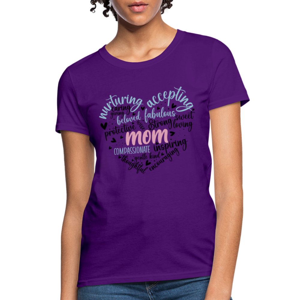Mom Heart Women's T-Shirt (Word Cloud) - purple