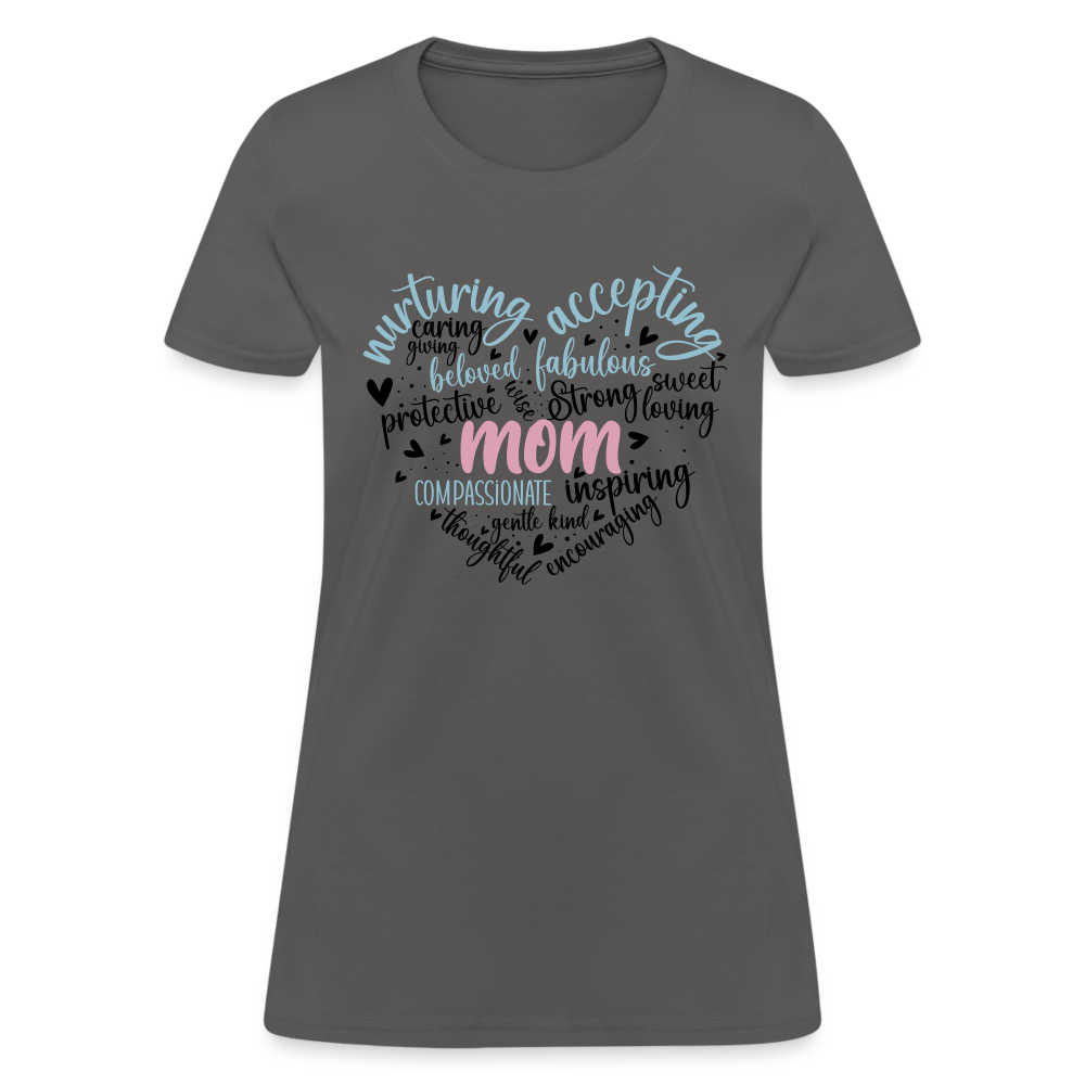 Mom Heart Women's T-Shirt (Word Cloud) - charcoal