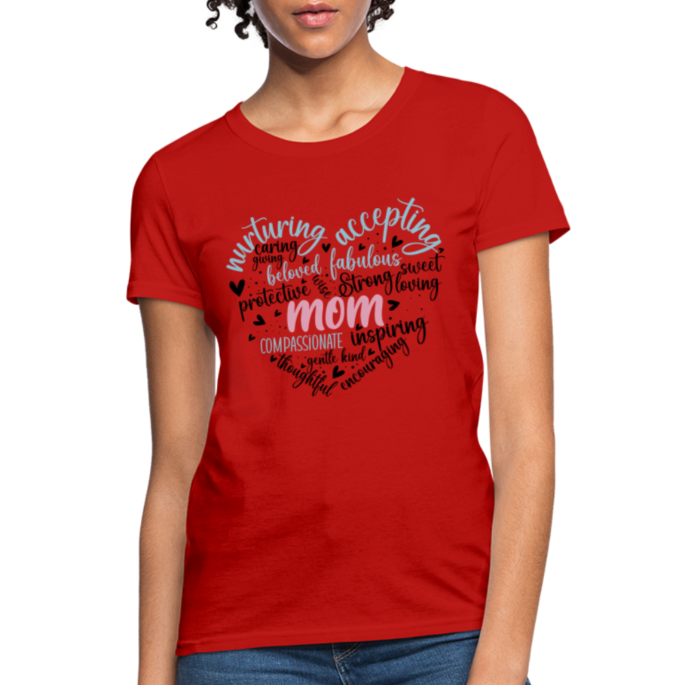 Mom Heart Women's T-Shirt (Word Cloud) - red