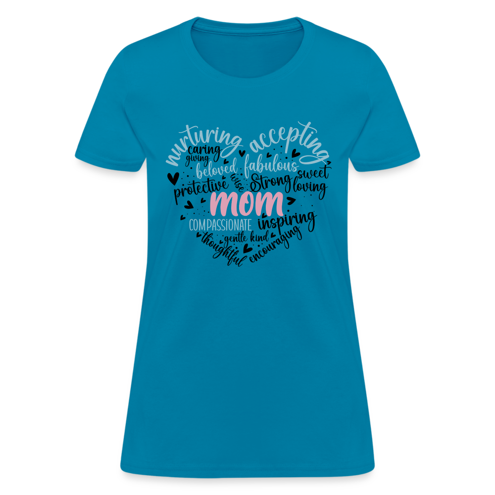 Mom Heart Women's T-Shirt (Word Cloud) - turquoise