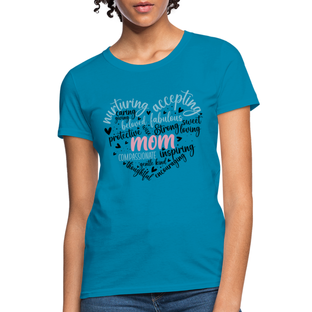 Mom Heart Women's T-Shirt (Word Cloud) - turquoise