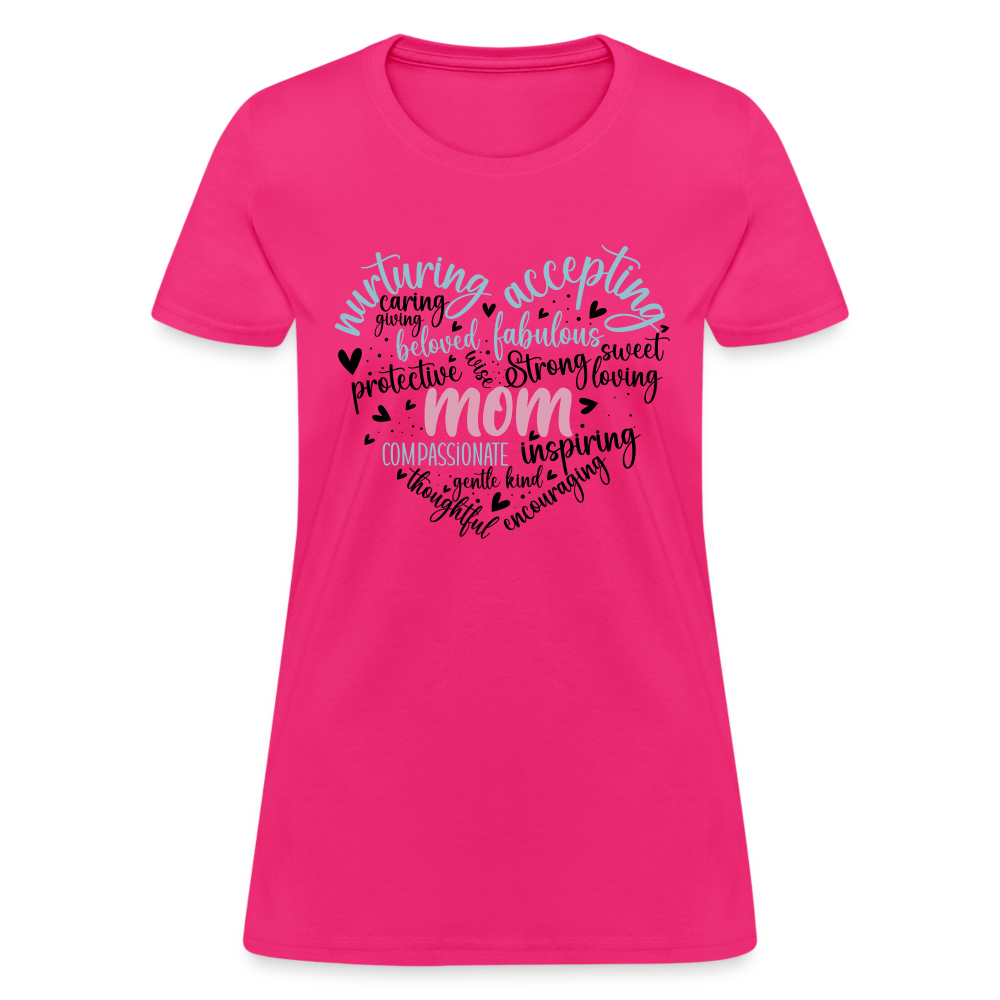 Mom Heart Women's T-Shirt (Word Cloud) - fuchsia