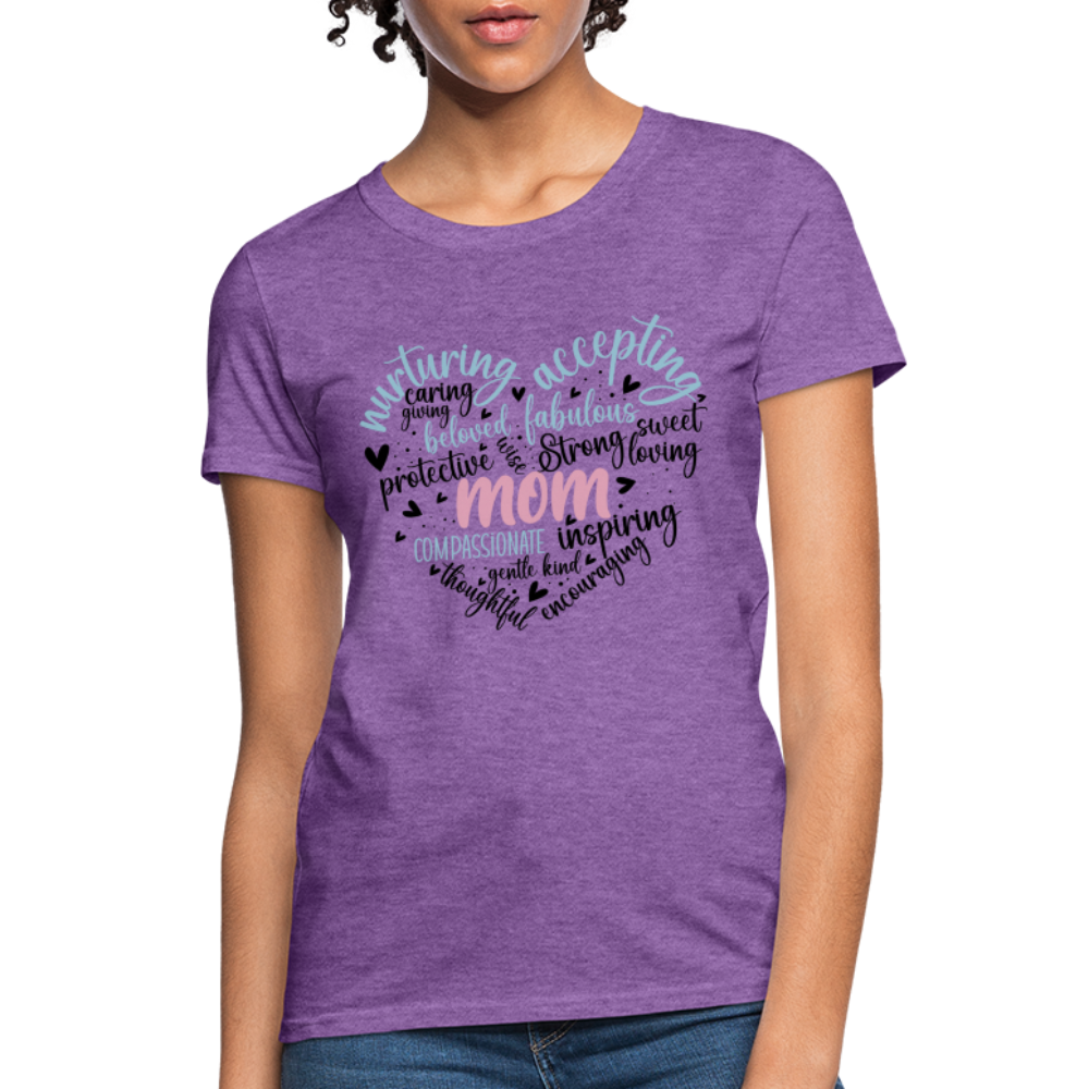 Mom Heart Women's T-Shirt (Word Cloud) - purple heather