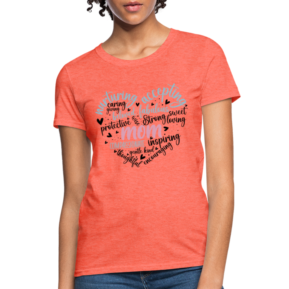Mom Heart Women's T-Shirt (Word Cloud) - heather coral