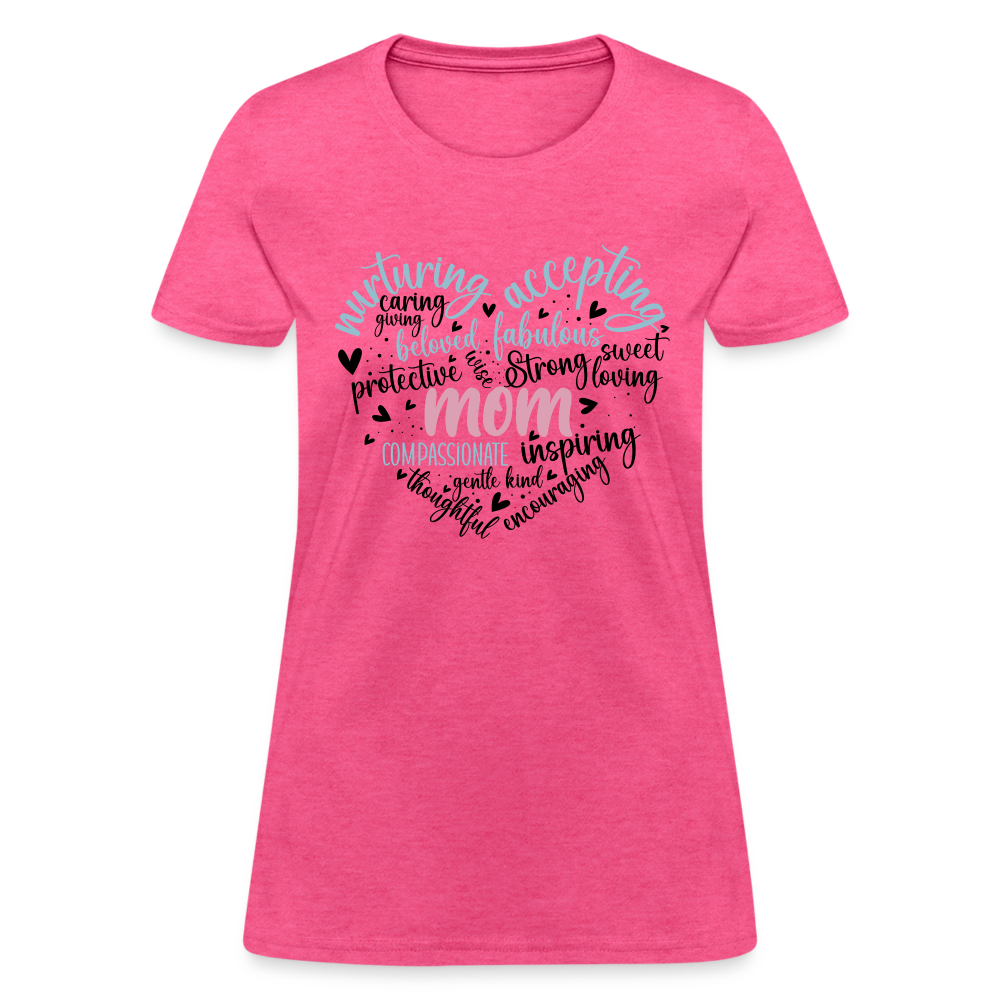 Mom Heart Women's T-Shirt (Word Cloud) - heather pink