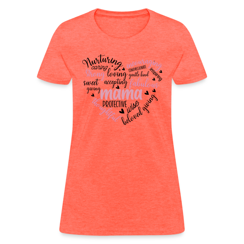 Mama Word Art Heart Women's T-Shirt - heather coral