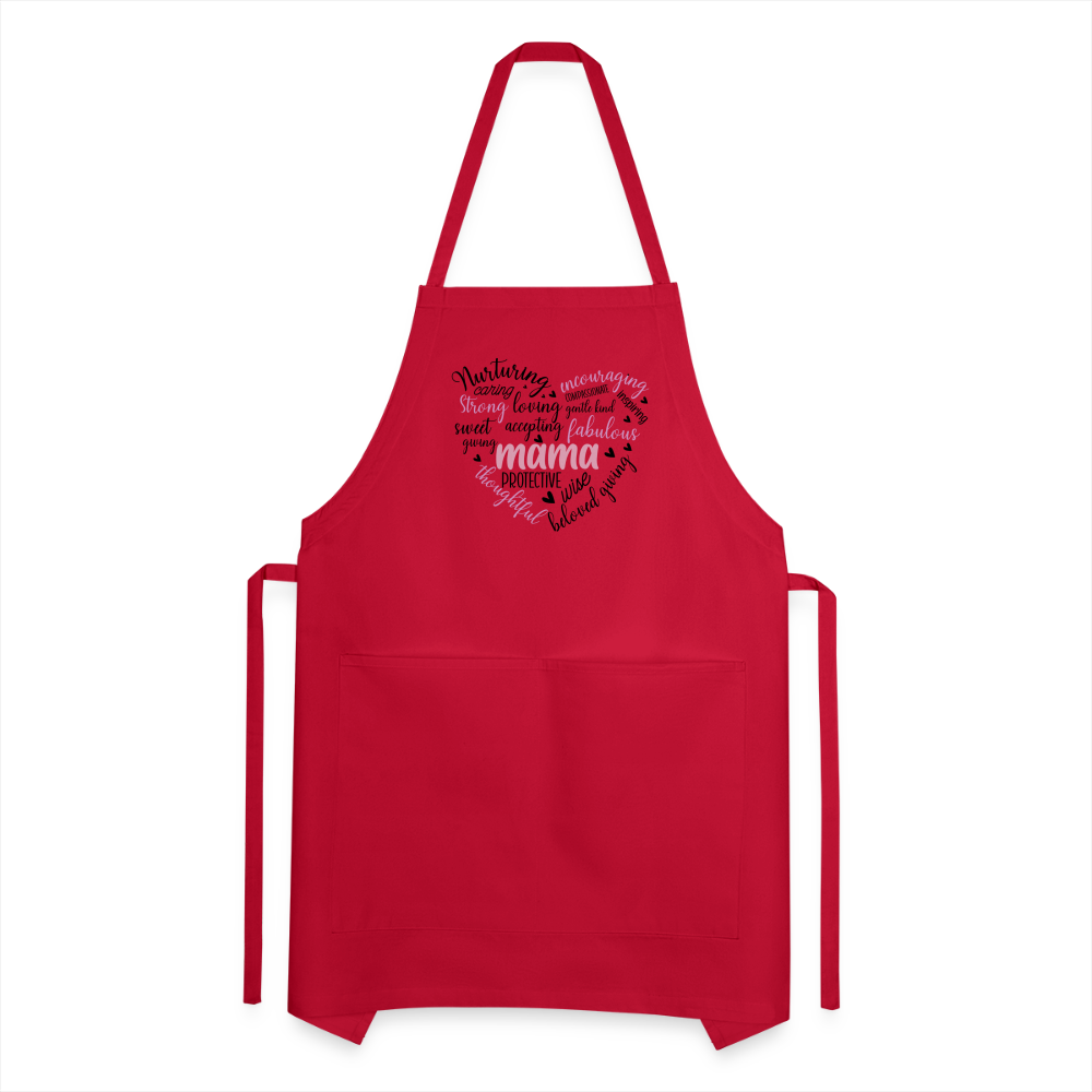 Mama Heart Adjustable Apron (Word Cloud) - red