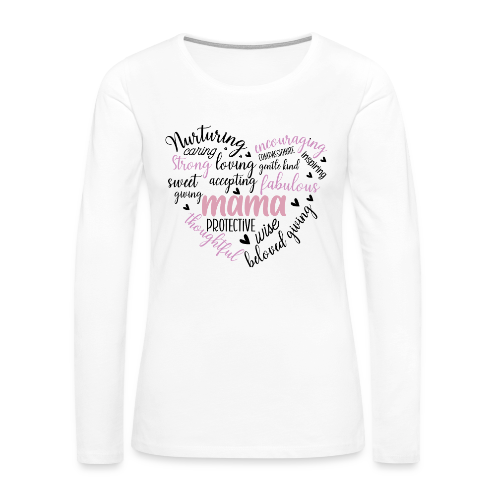 Mama Heart Women's Premium Long Sleeve T-Shirt (Word Cloud) - white