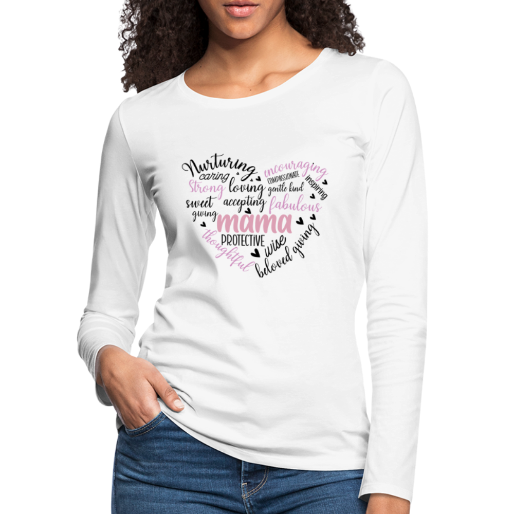 Mama Heart Women's Premium Long Sleeve T-Shirt (Word Cloud) - white