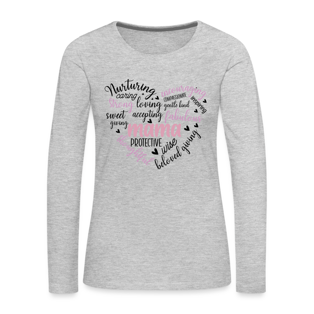 Mama Heart Women's Premium Long Sleeve T-Shirt (Word Cloud) - heather gray