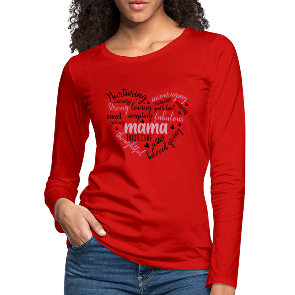 Mama Heart Women's Premium Long Sleeve T-Shirt (Word Cloud) - red