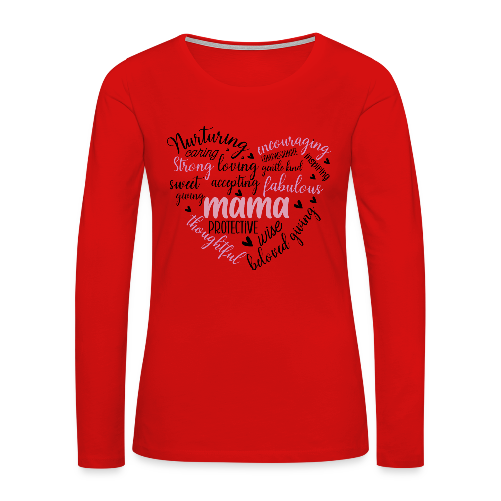 Mama Heart Women's Premium Long Sleeve T-Shirt (Word Cloud) - red