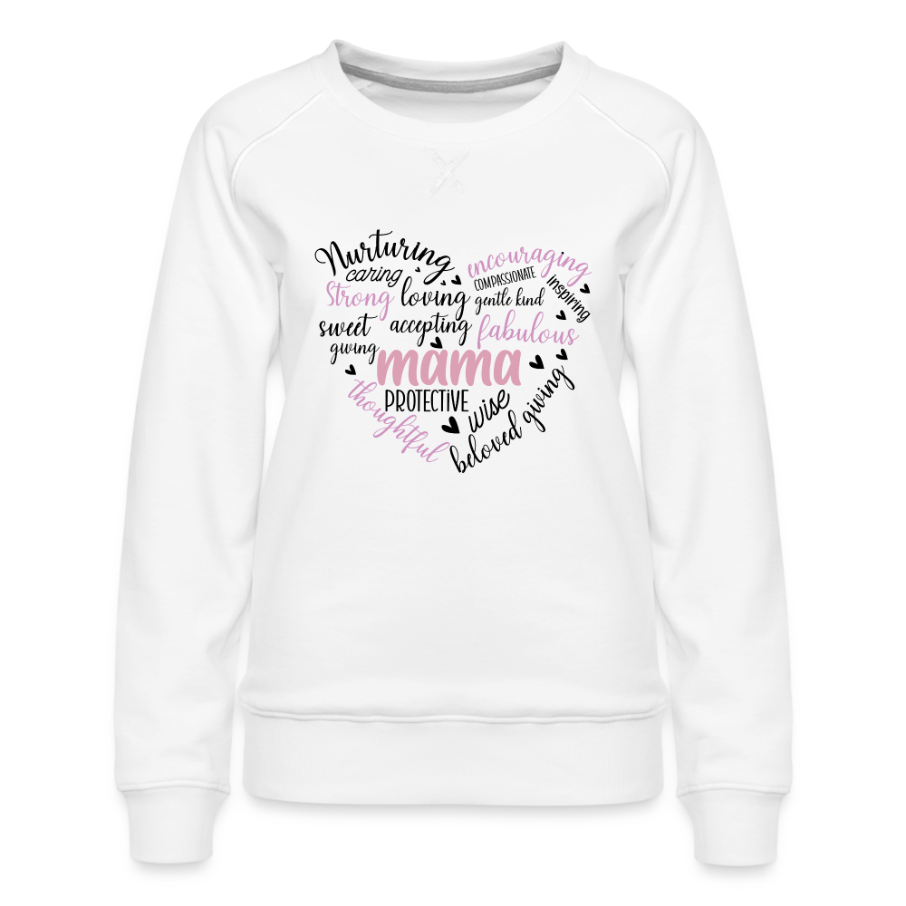 Mama Heart Women’s Premium Sweatshirt (Word Cloud) - white
