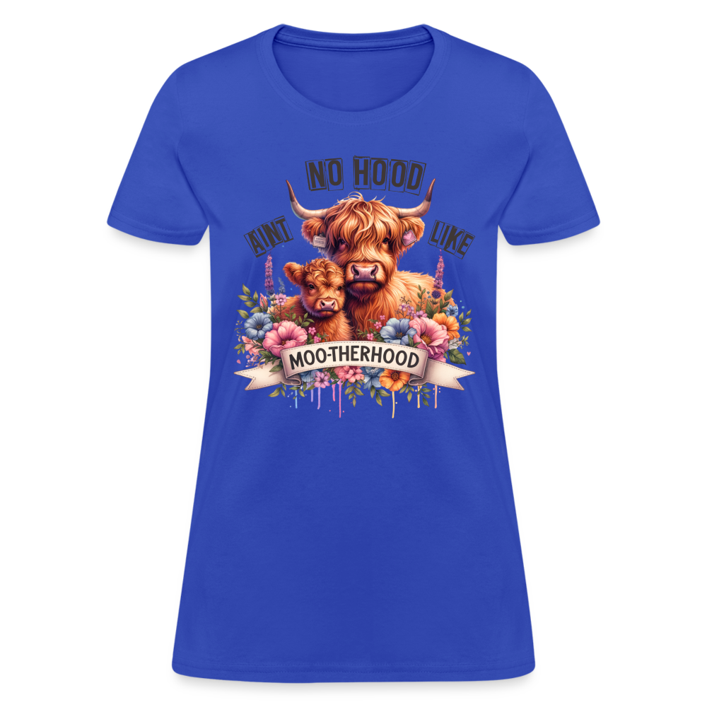 Aint No Hood Like Moo-Therhood Women's T-Shirt (Highland Cow) - royal blue