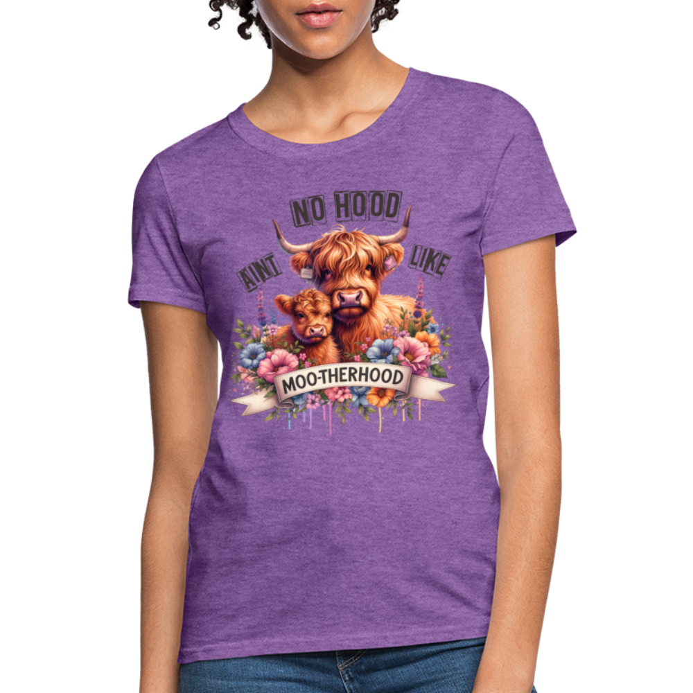 Aint No Hood Like Moo-Therhood Women's T-Shirt (Highland Cow) - purple heather