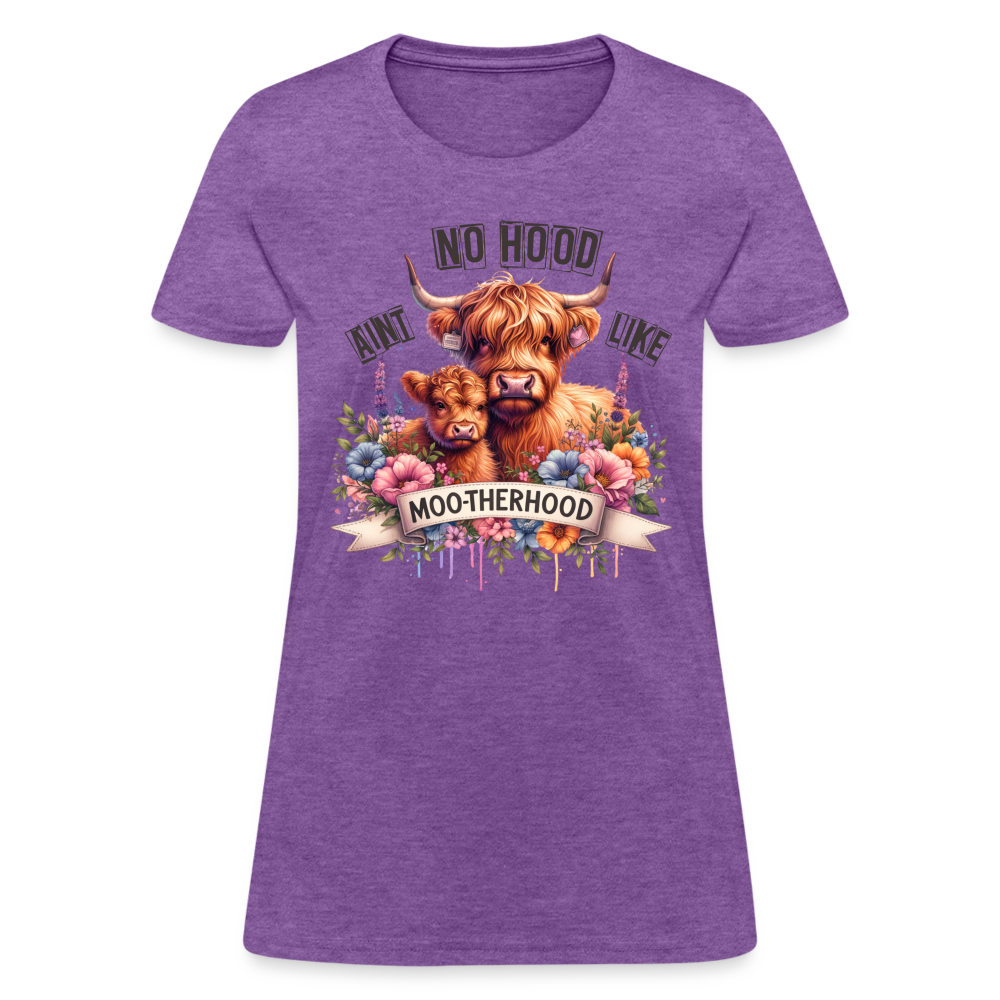 Aint No Hood Like Moo-Therhood Women's T-Shirt (Highland Cow) - purple heather