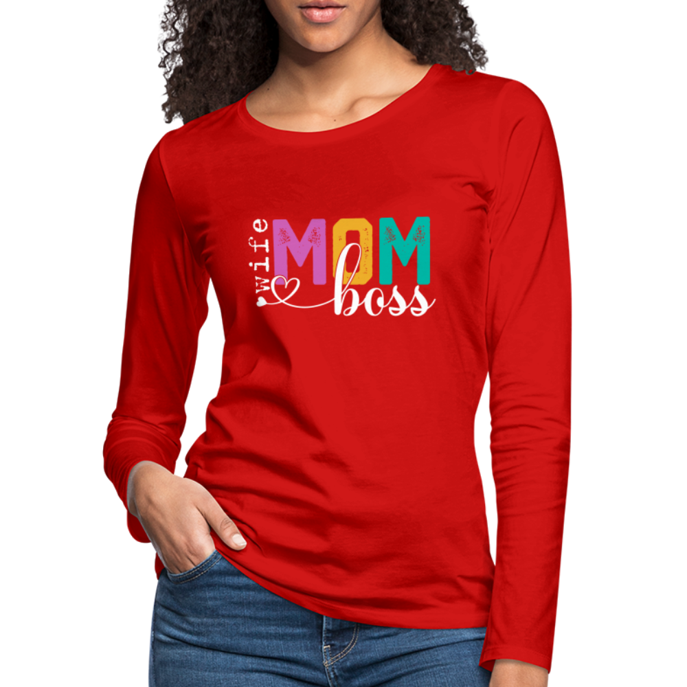Mom Wife Boss Women's Premium Long Sleeve T-Shirt - red