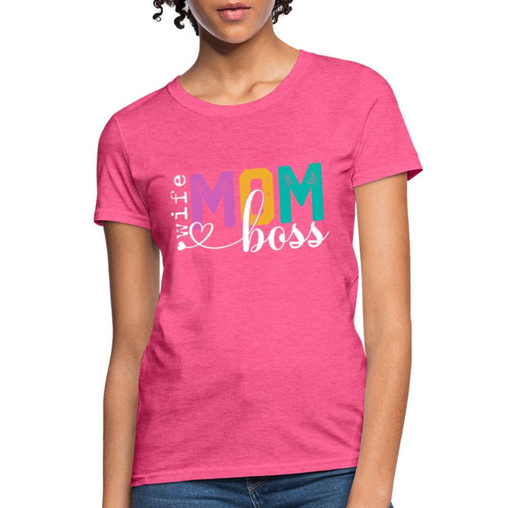 Mom Wife Boss Women's T-Shirt - heather pink