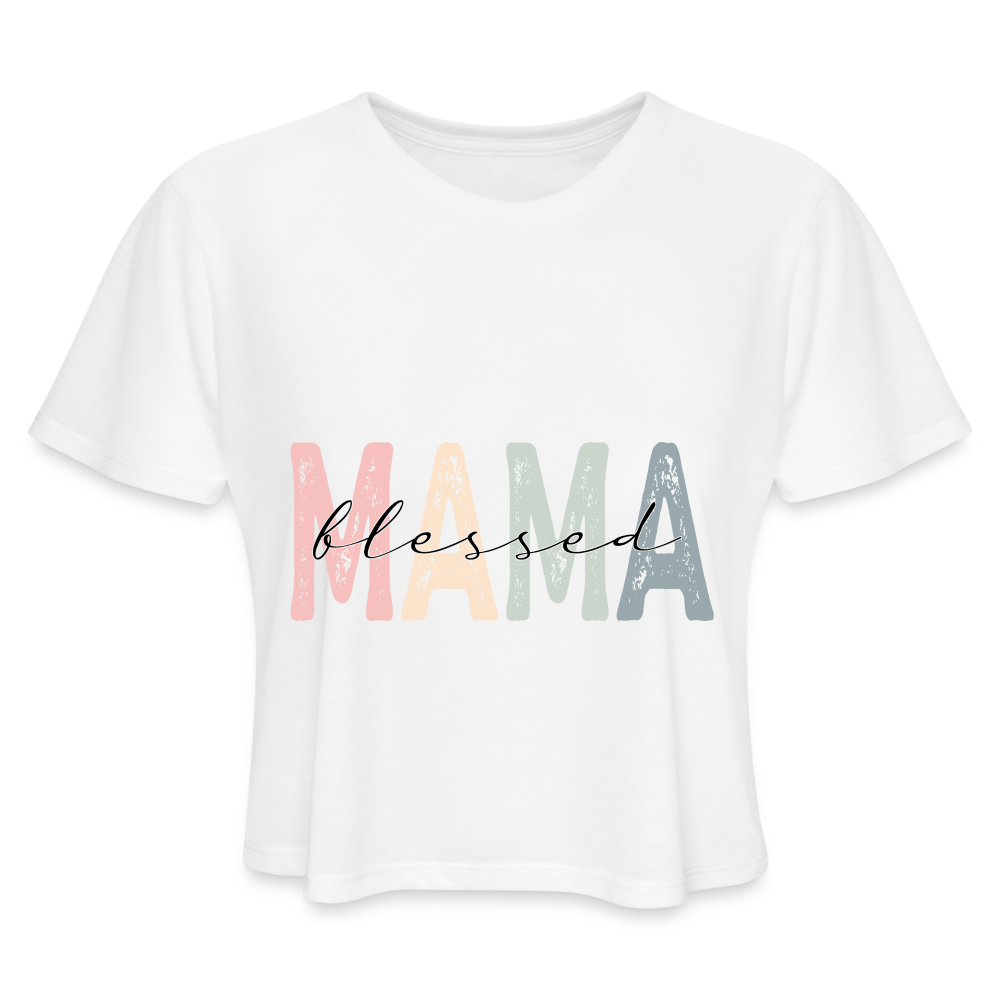 Blessed Mama Cropped T-Shirt - white
