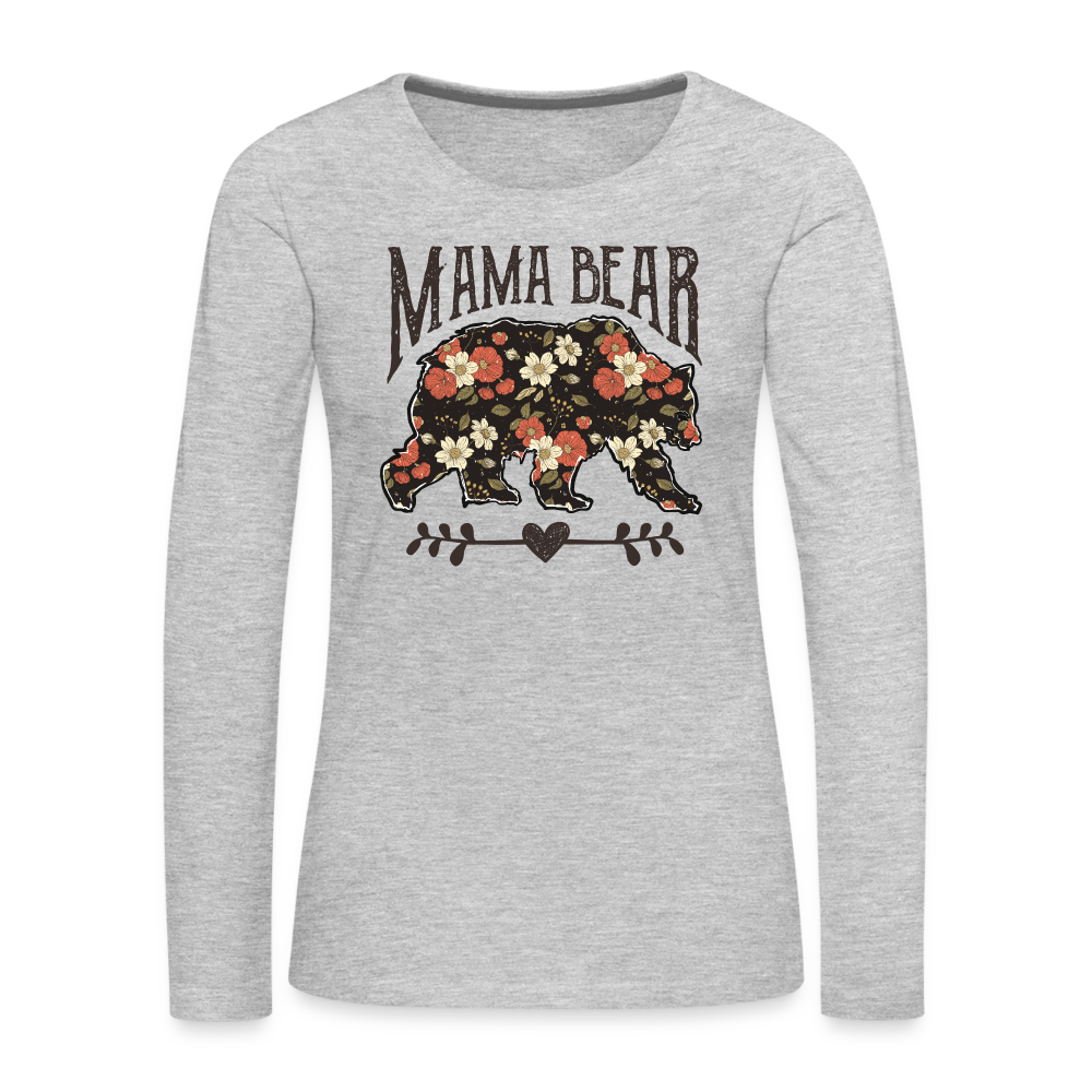 Mama Bear Premium Long Sleeve T-Shirt (Floral Design) - heather gray